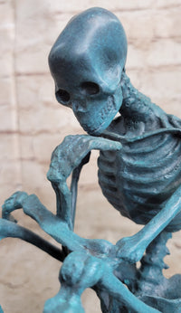 The Thinker Skeleton Bronze Metal Sculpture on Marble Base