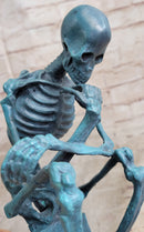 The Thinker Skeleton Bronze Metal Sculpture on Marble Base