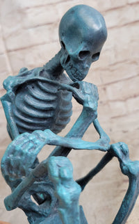 The Thinker Skeleton Bronze Metal Sculpture on Marble Base