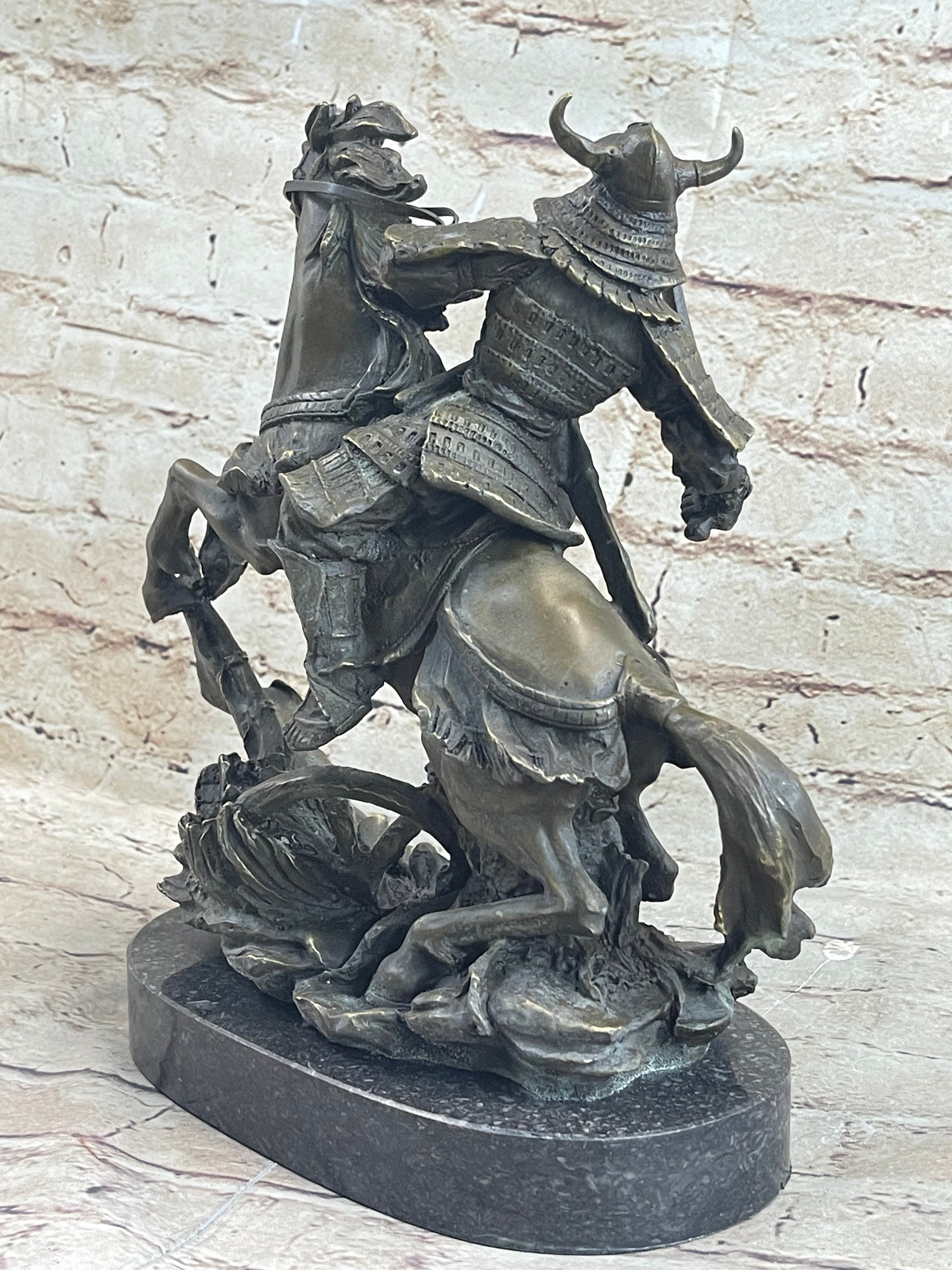 Japanese Samurai Warrior on Horseback Bronze Sculpture Kamiko