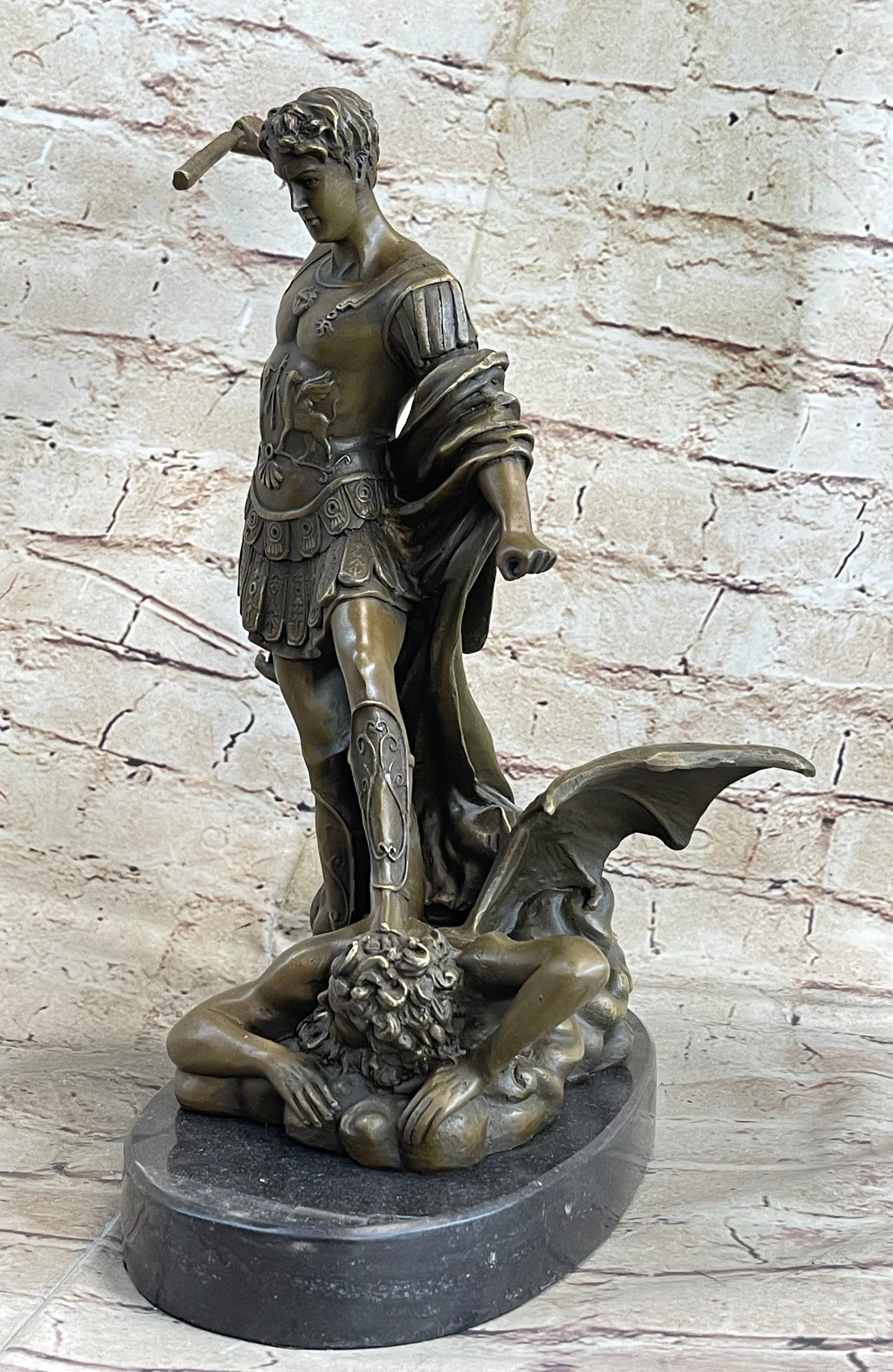 Saint Michael Archangel and the Devil Bronze Sculpture Statue after Guido Reni
