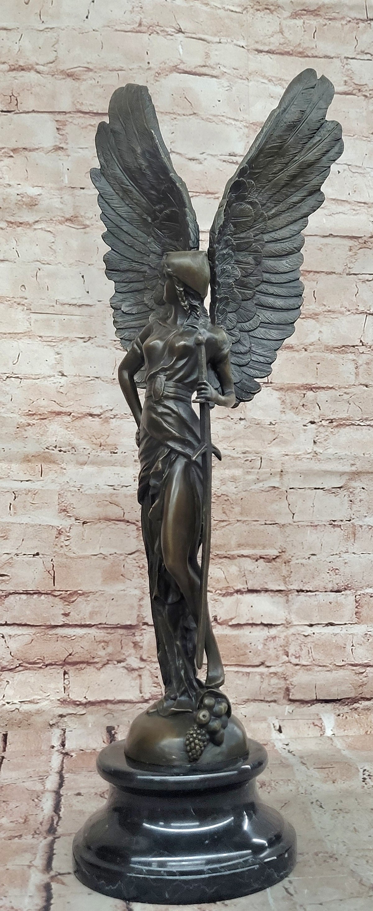 Angel with Sword Bronze Sculpture Signed Art 25" x 8"