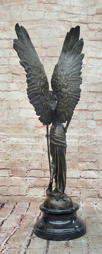 Angel with Sword Bronze Sculpture Signed Art 25" x 8"