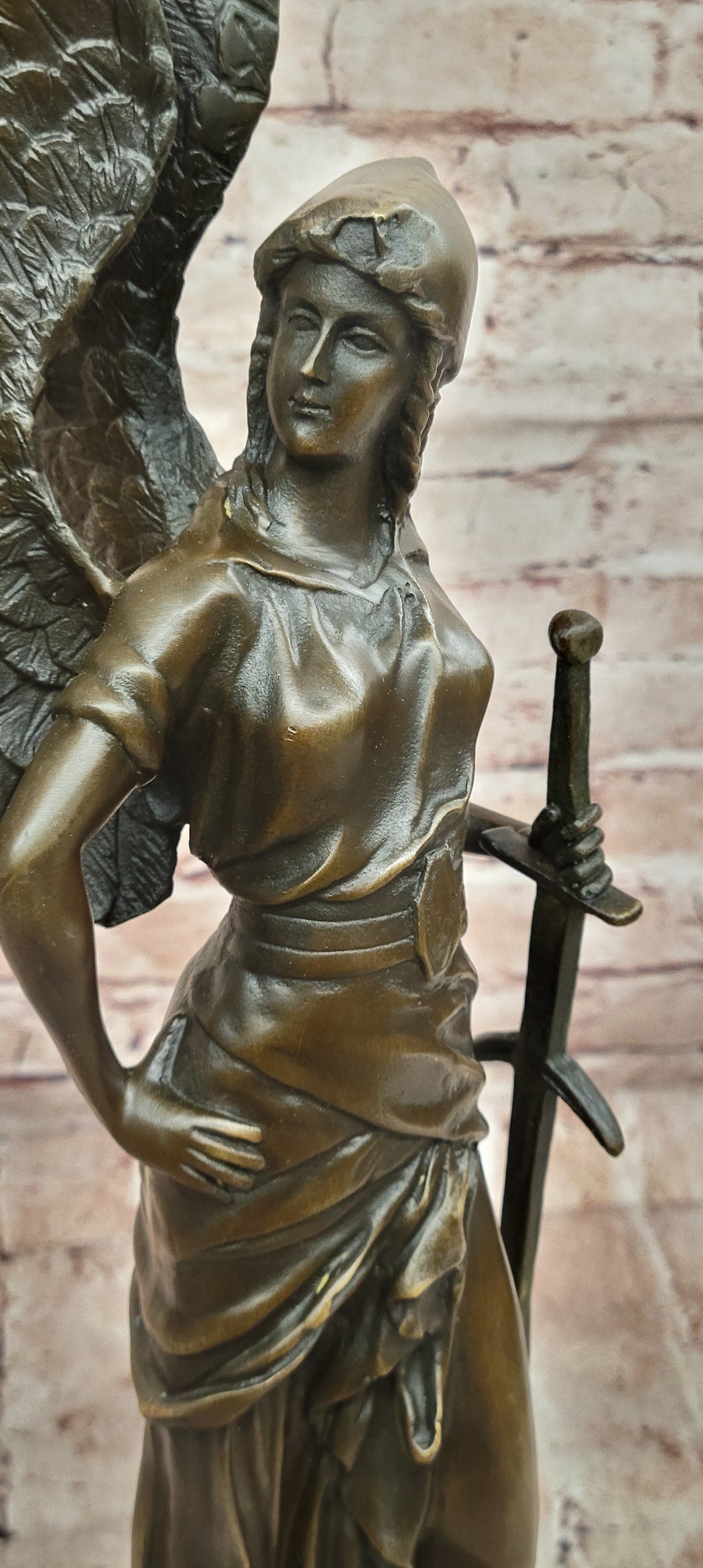 Angel with Sword Bronze Sculpture Signed Art 25" x 8"