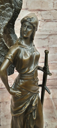 Angel with Sword Bronze Sculpture Signed Art 25" x 8"