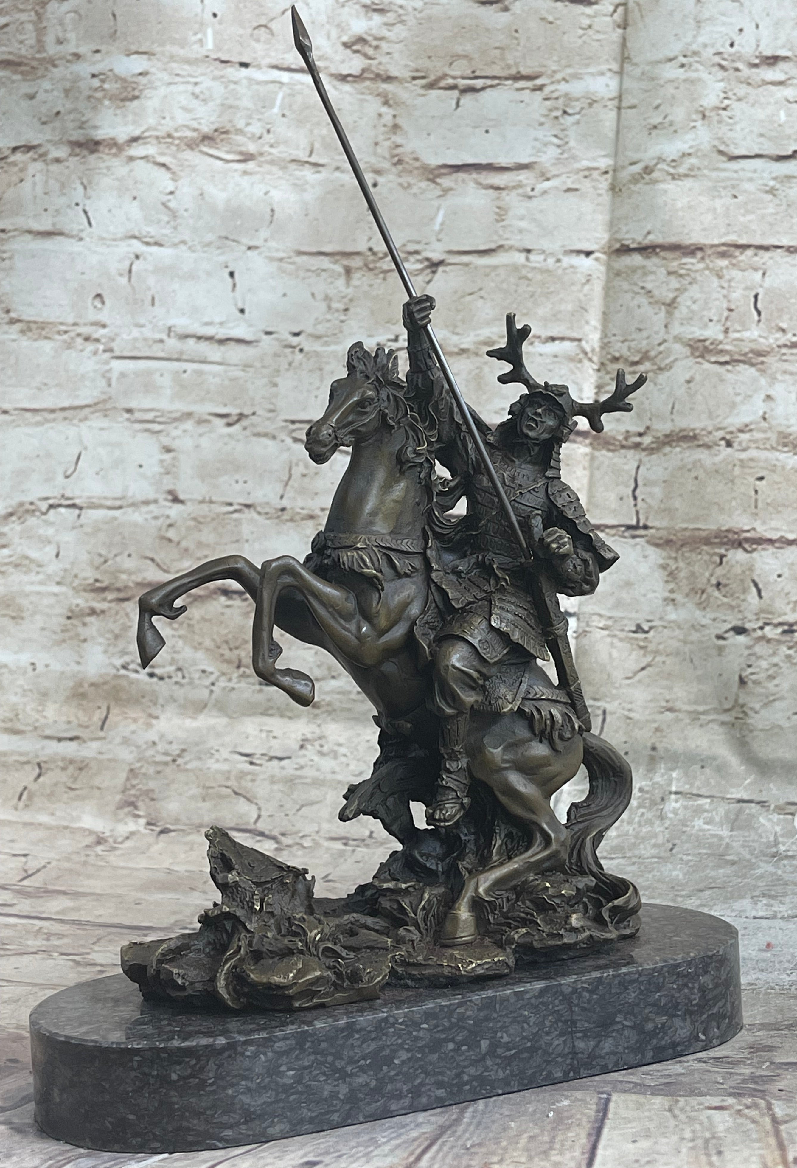Japanese Samurai Warrior on Horseback Bronze Sculpture