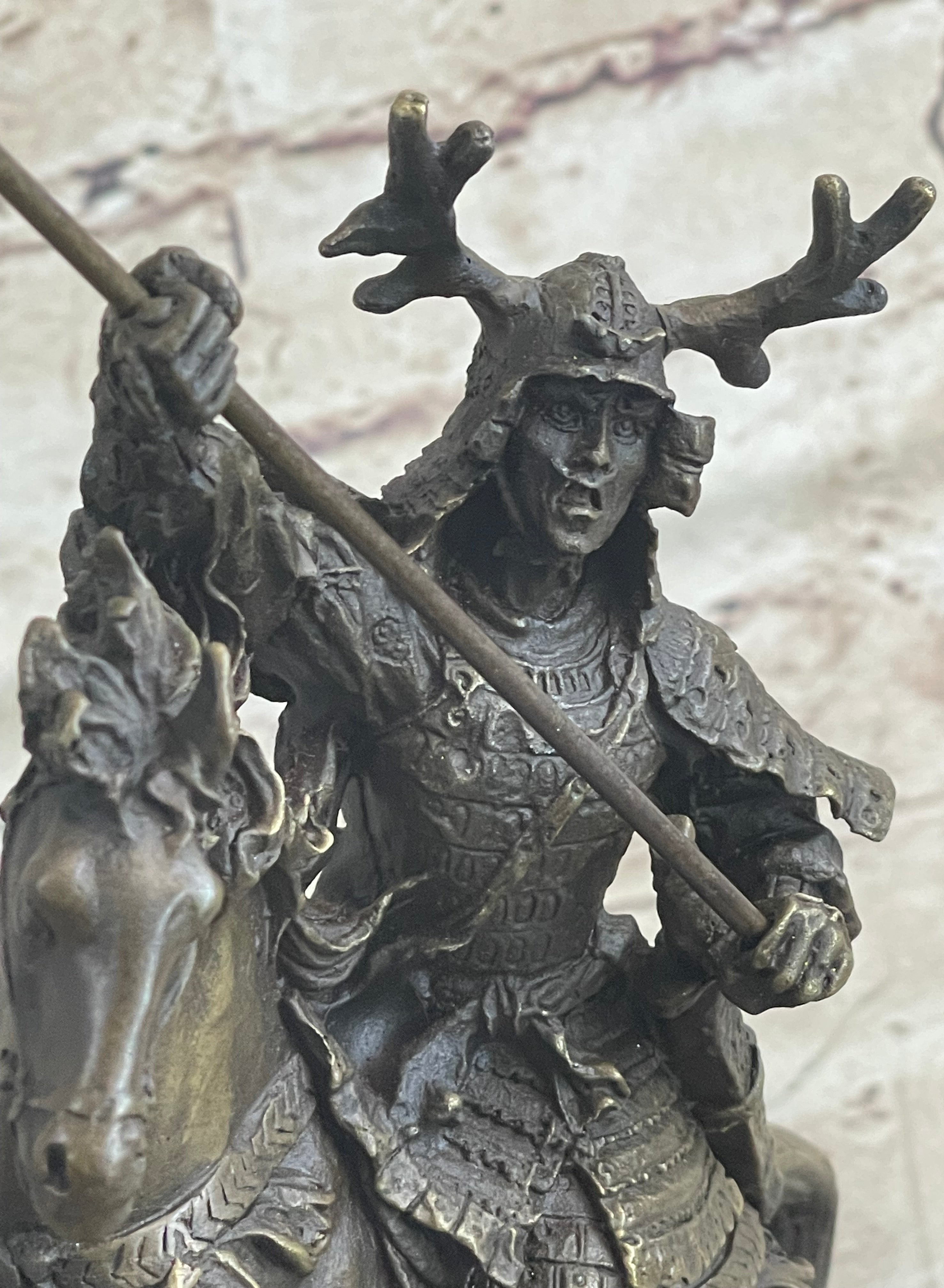 Japanese Samurai Warrior on Horseback Bronze Sculpture