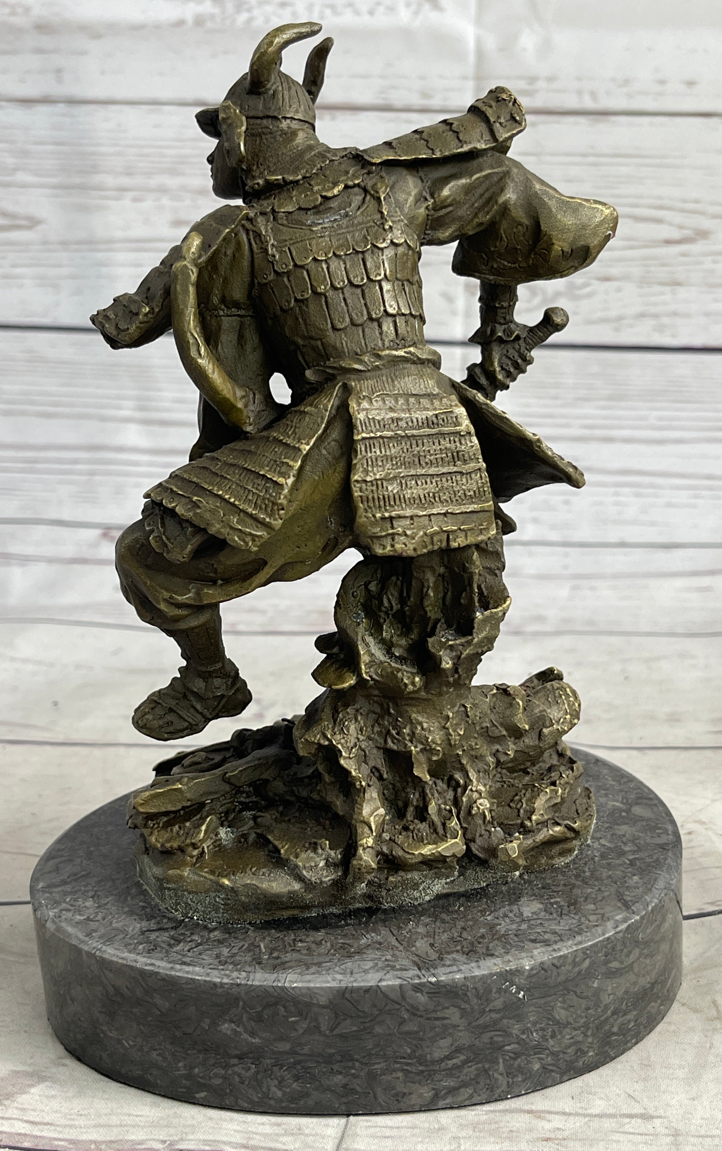 Japanese Samurai Warrior Bronze Sculpture Signed 9" x 5"