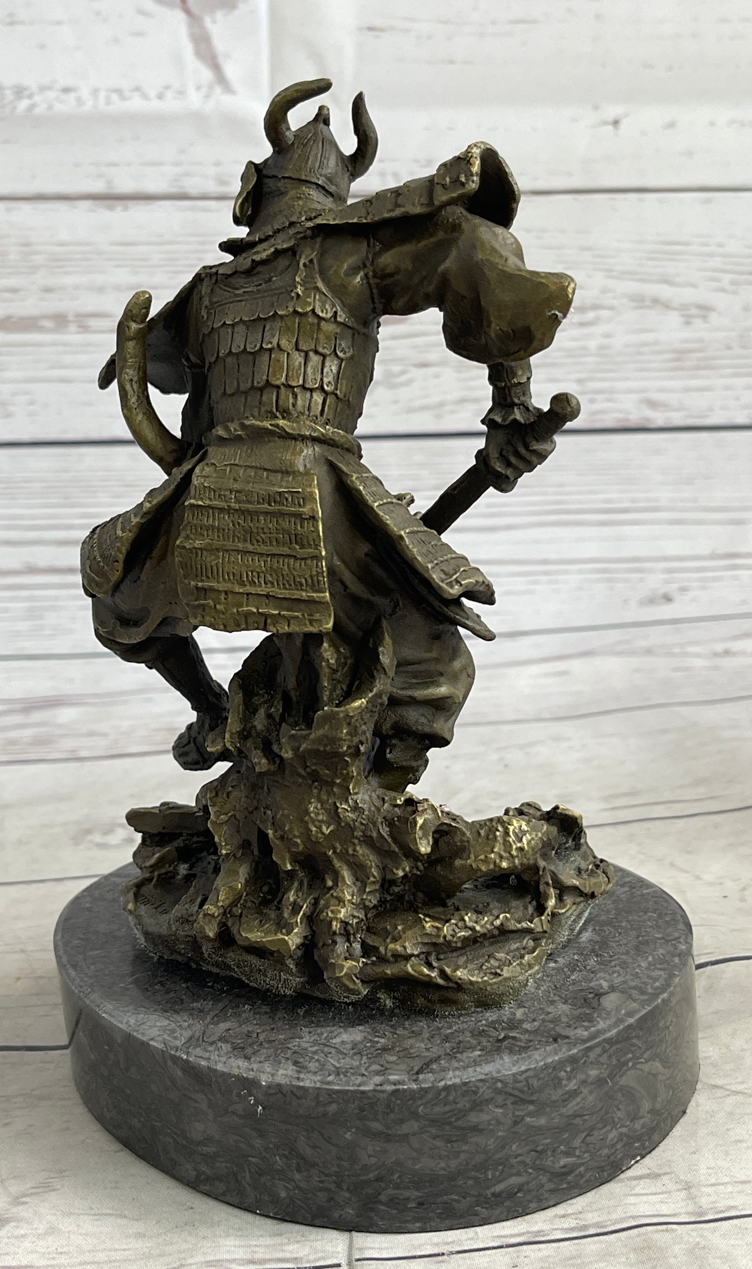 Japanese Samurai Warrior Bronze Sculpture Signed 9" x 5"