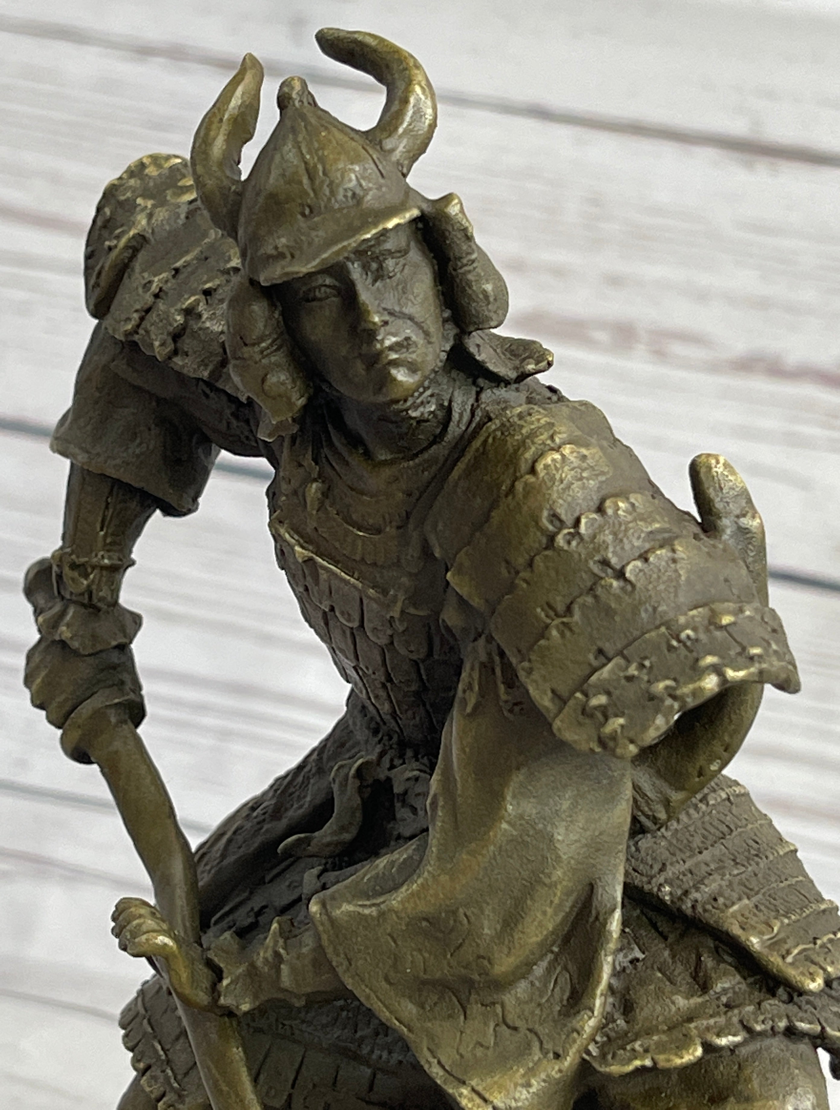 Japanese Samurai Warrior Bronze Sculpture Signed 9" x 5"