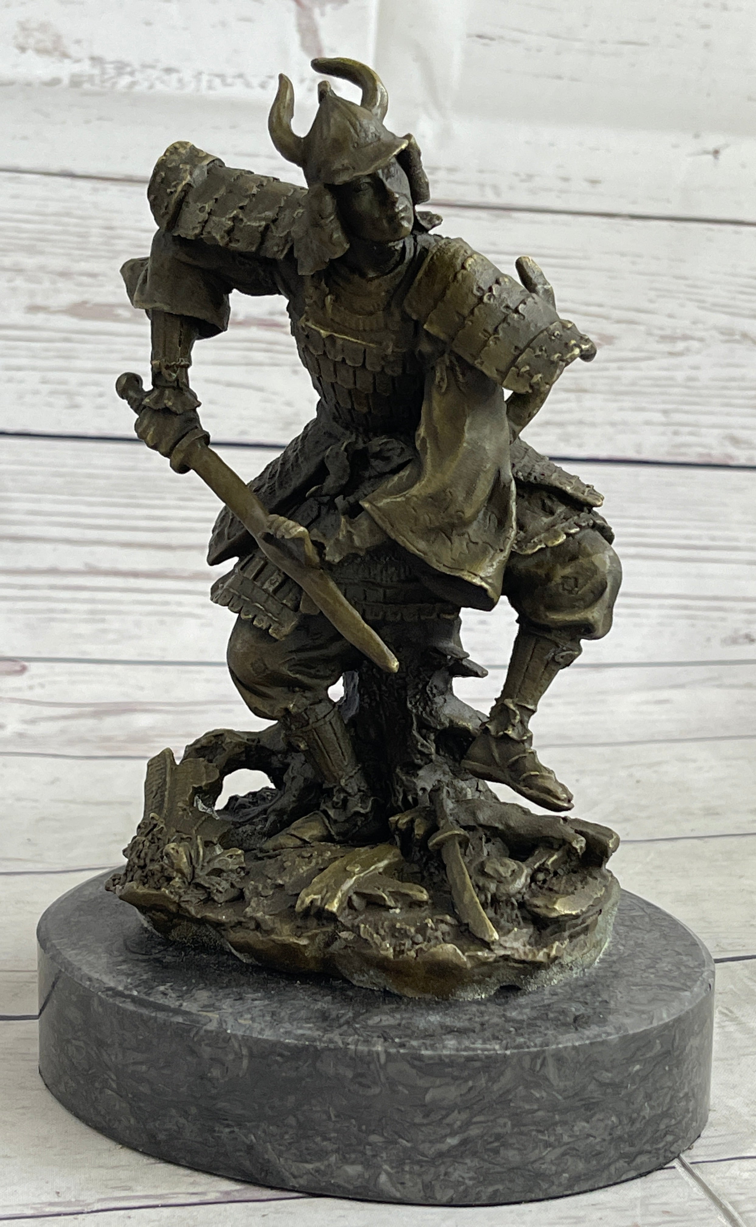 Japanese Samurai Warrior Bronze Sculpture Signed 9" x 5"
