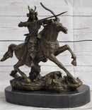 Samurai Warrior on Horse Bronze Sculpture Hot Cast Marble Base