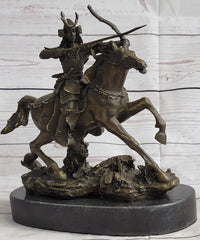 Samurai Warrior on Horse Bronze Sculpture Hot Cast Marble Base