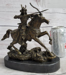 Samurai Warrior on Horse Bronze Sculpture Hot Cast Marble Base