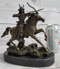 Samurai Warrior on Horse Bronze Sculpture Hot Cast Marble Base