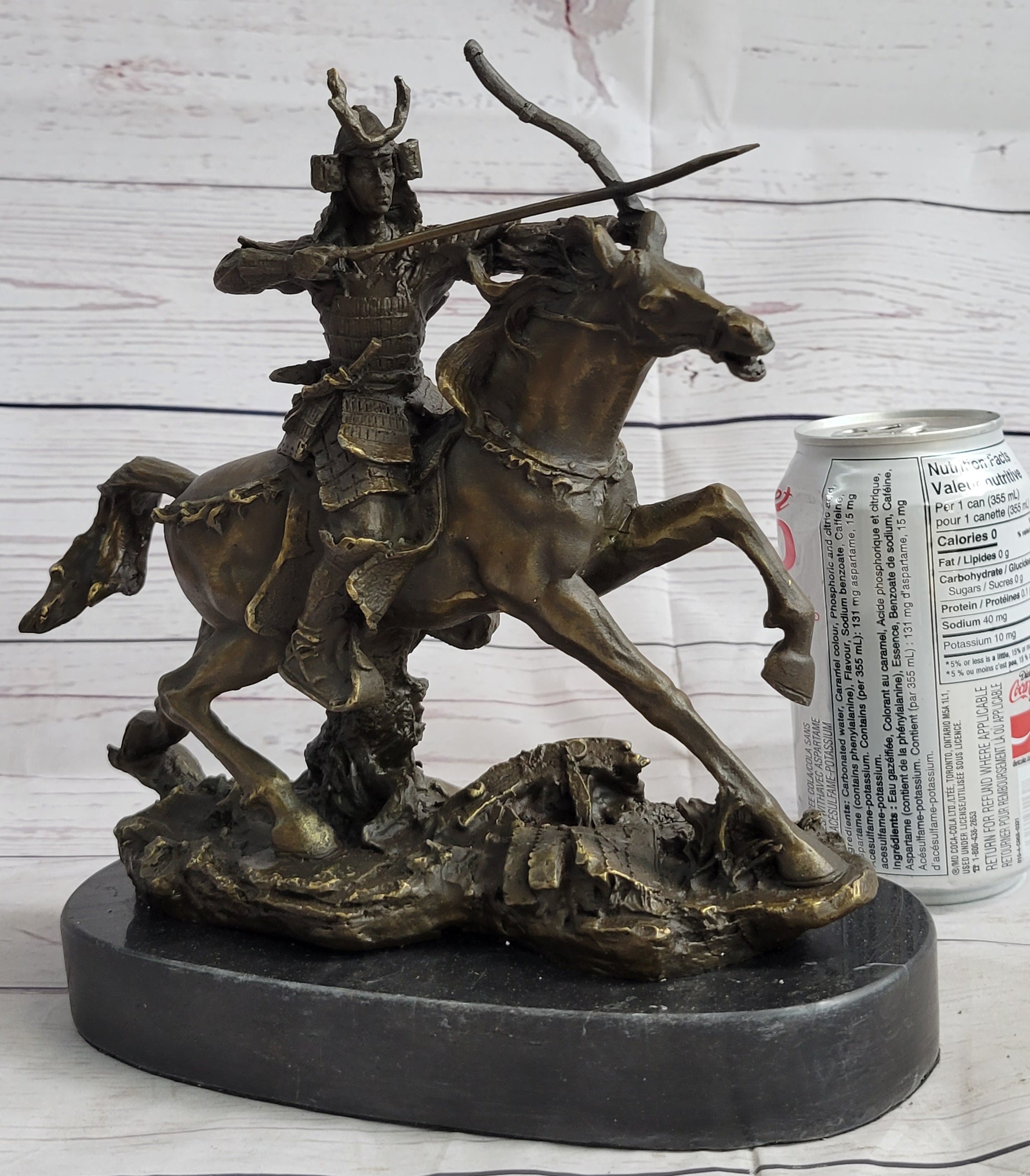 Samurai Warrior on Horse Bronze Sculpture Hot Cast Marble Base