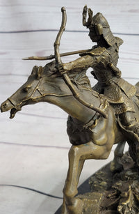 Samurai Warrior on Horse Bronze Sculpture Hot Cast Marble Base