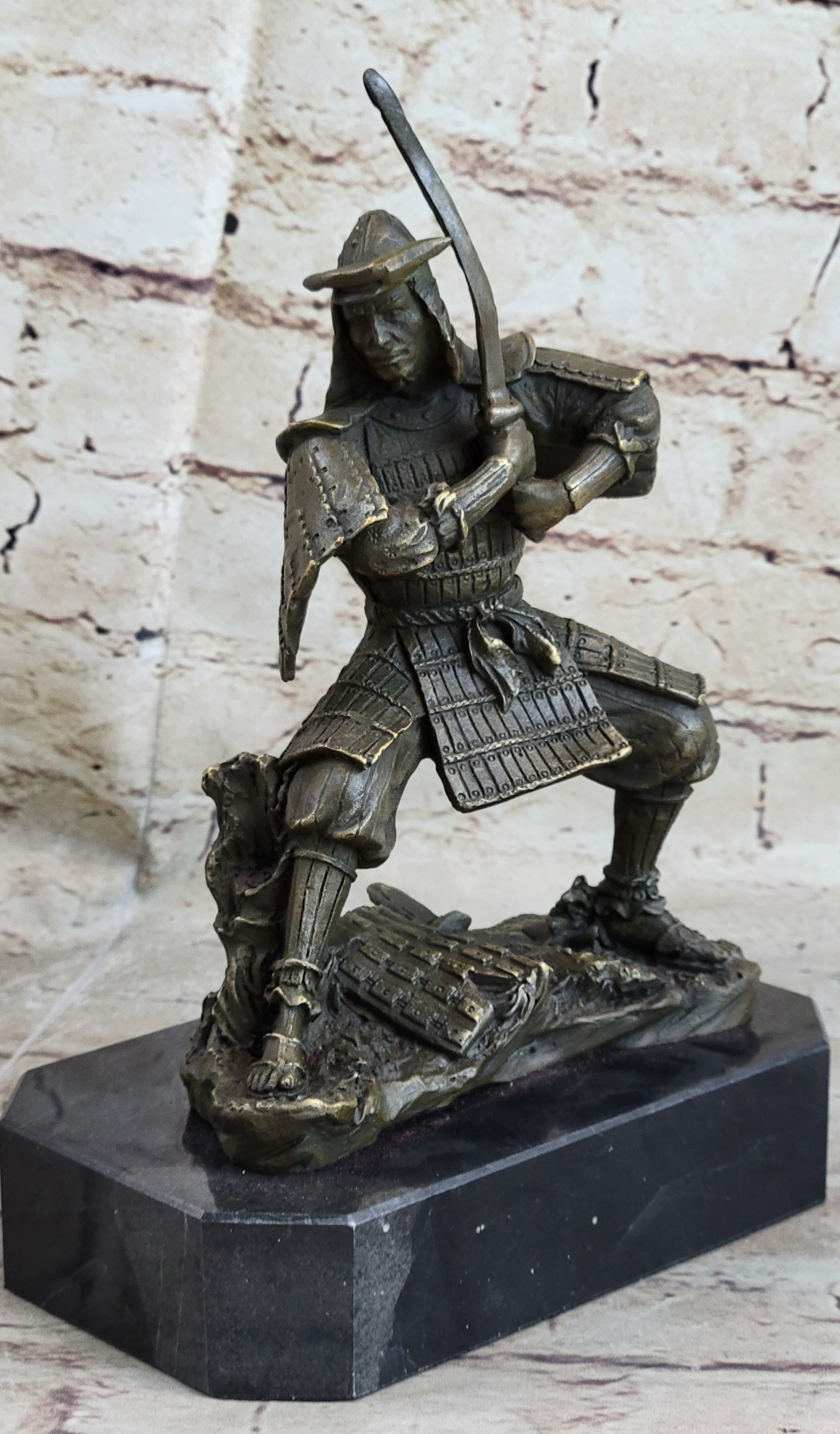 Japanese Samurai Warrior w/ Katana Bronze 9" x 7" Kamiko