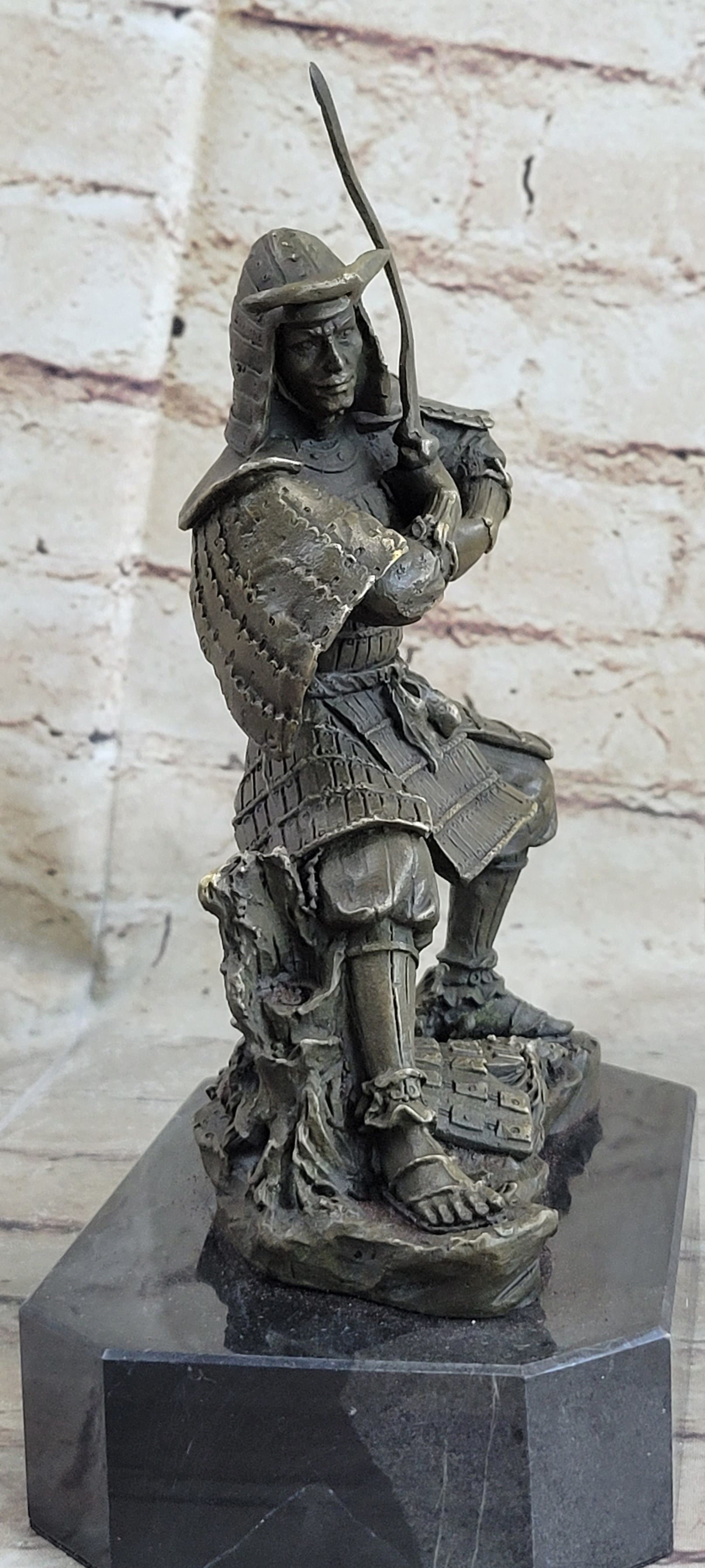 Japanese Samurai Warrior w/ Katana Bronze 9" x 7" Kamiko