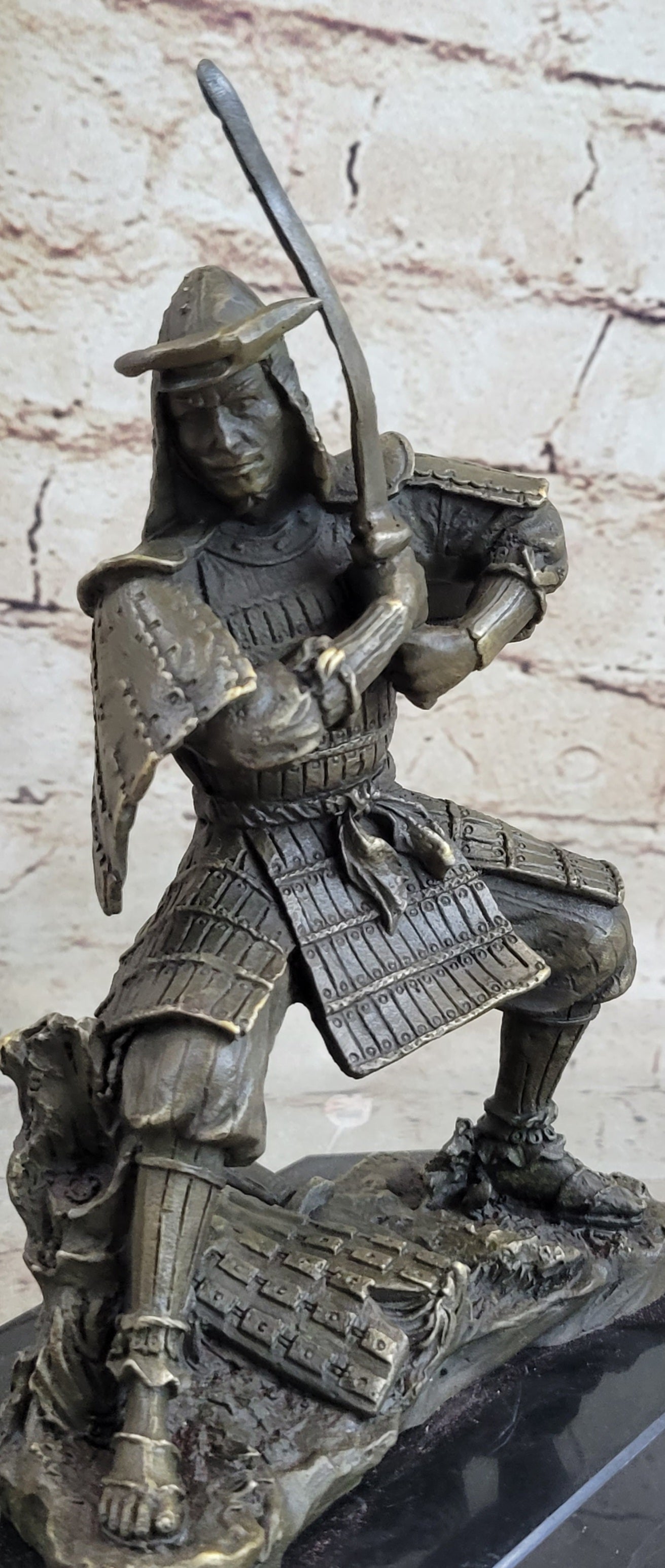 Japanese Samurai Warrior w/ Katana Bronze 9" x 7" Kamiko