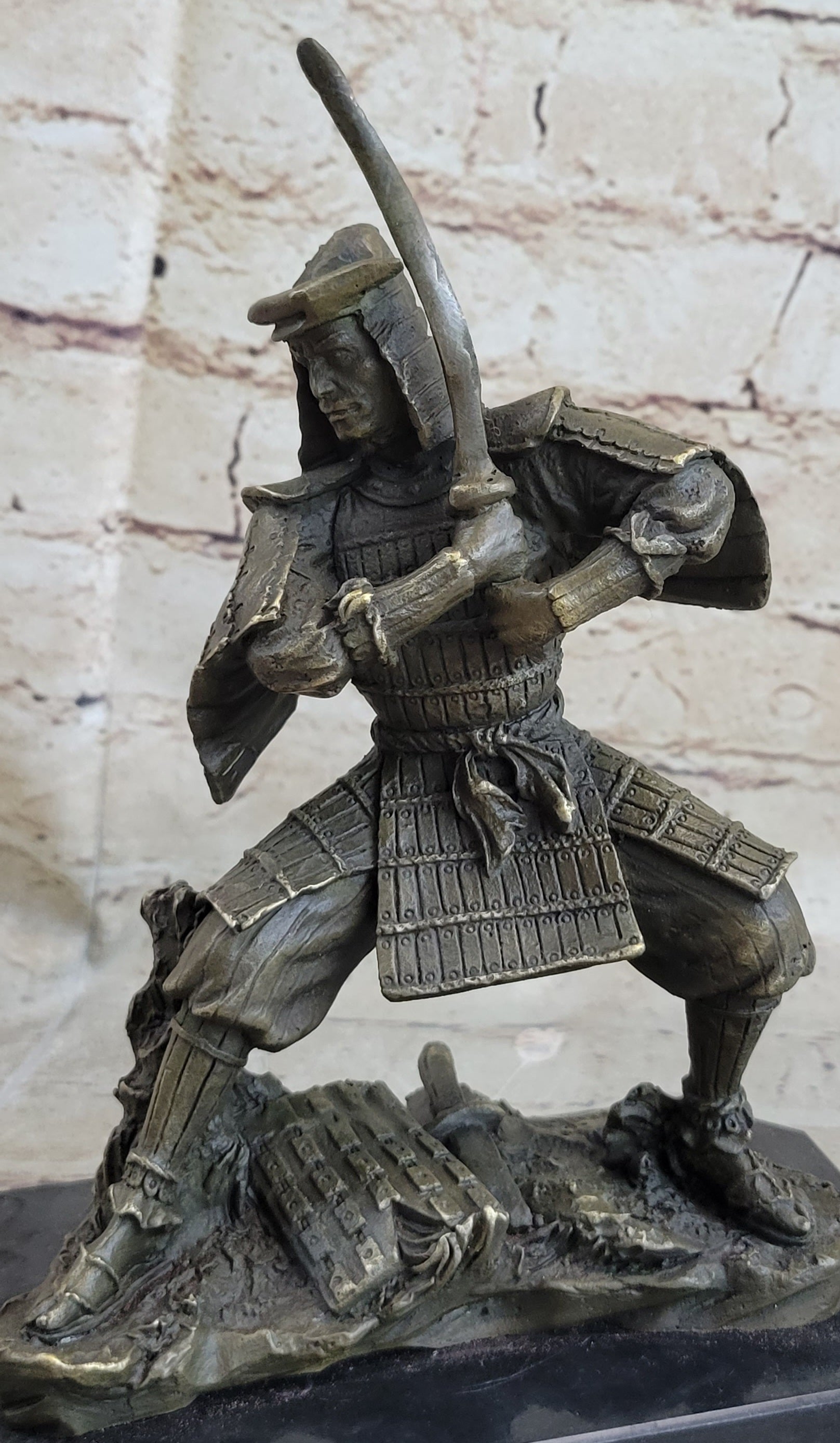 Japanese Samurai Warrior w/ Katana Bronze 9" x 7" Kamiko