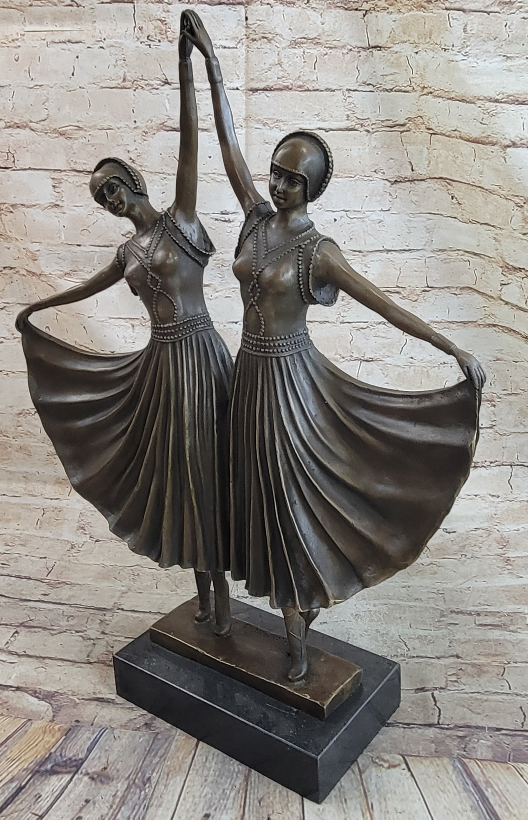 Twin Art Deco Dancer Girls Gemini Pair Bronze D.H. Chiparus