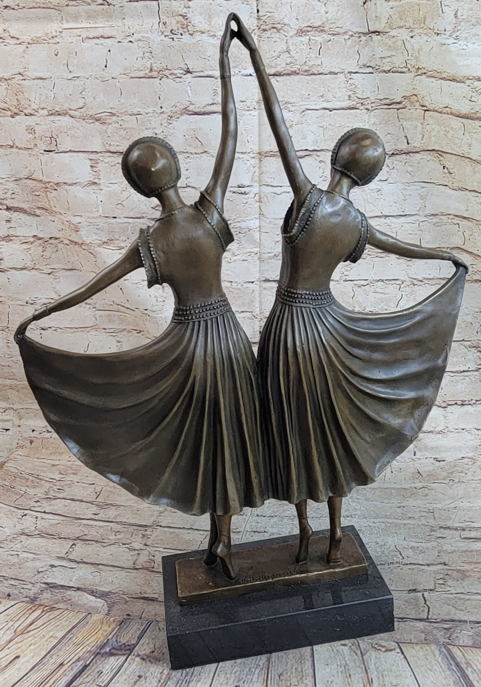 Twin Art Deco Dancer Girls Gemini Pair Bronze D.H. Chiparus