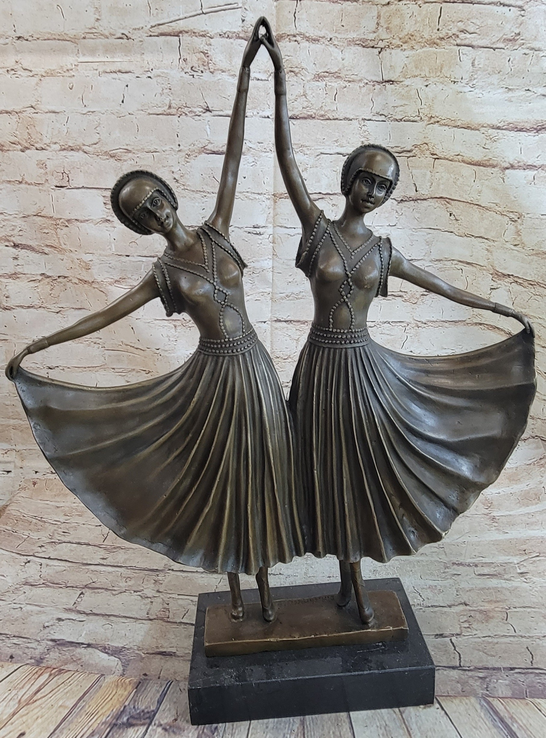 Twin Art Deco Dancer Girls Gemini Pair Bronze D.H. Chiparus