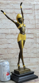 Signed Gold Patina Chiparus Lady Bronze Sculpture on Marble Base