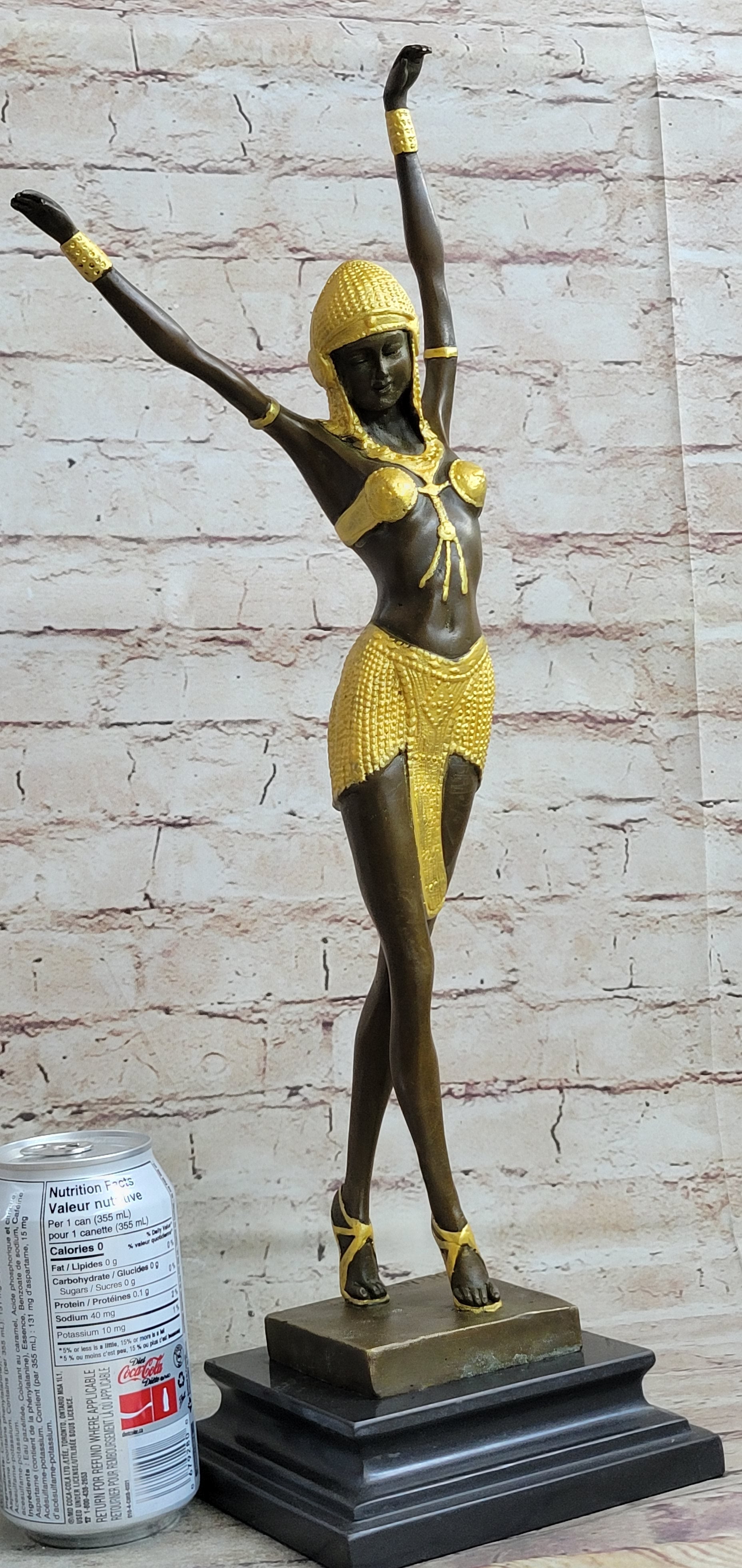 Signed Gold Patina Chiparus Lady Bronze Sculpture on Marble Base