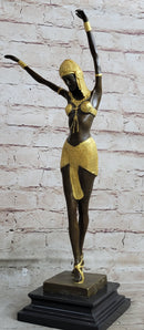 Signed Gold Patina Chiparus Lady Bronze Sculpture on Marble Base