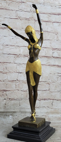 Signed Gold Patina Chiparus Lady Bronze Sculpture on Marble Base