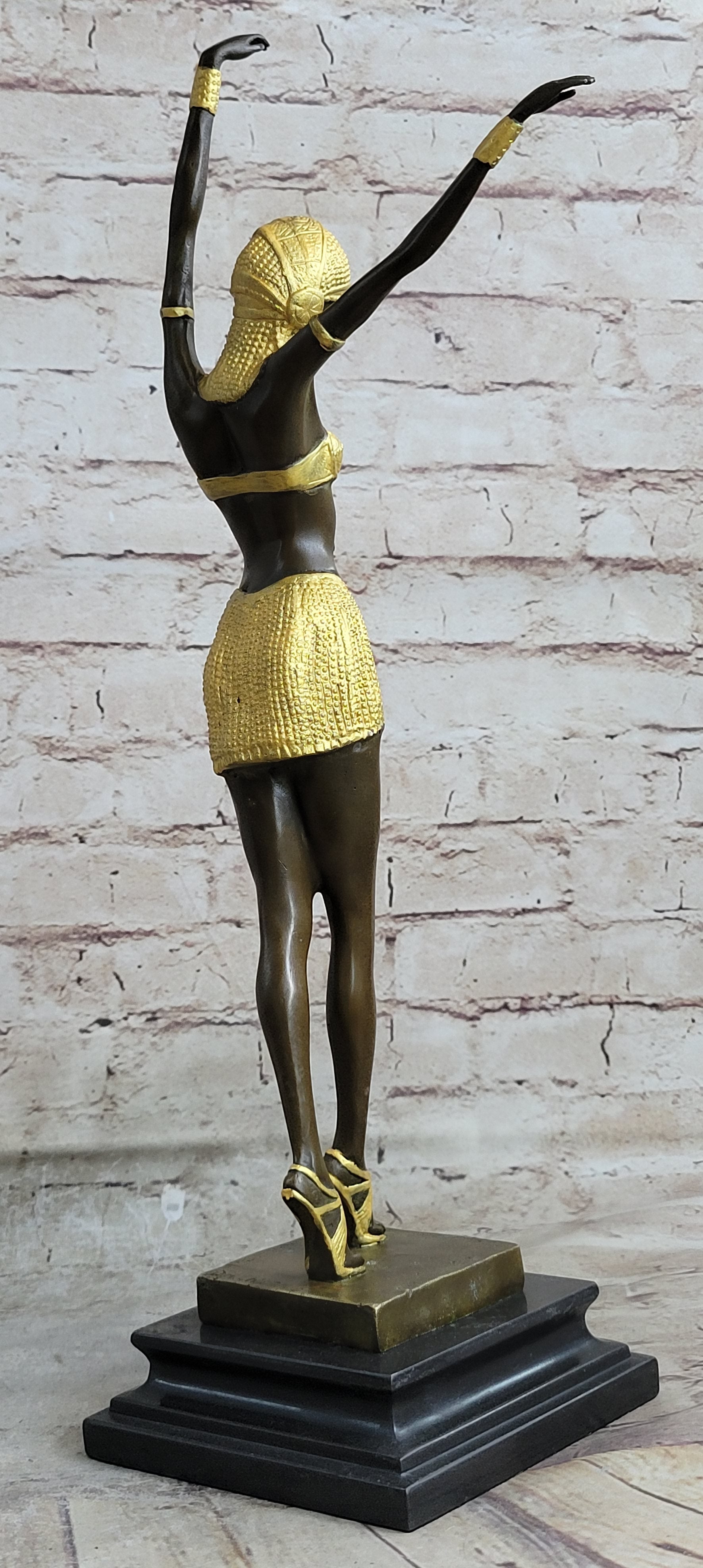Signed Gold Patina Chiparus Lady Bronze Sculpture on Marble Base
