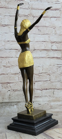 Signed Gold Patina Chiparus Lady Bronze Sculpture on Marble Base