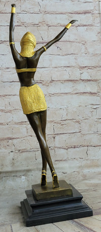 Signed Gold Patina Chiparus Lady Bronze Sculpture on Marble Base