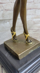 Signed Gold Patina Chiparus Lady Bronze Sculpture on Marble Base