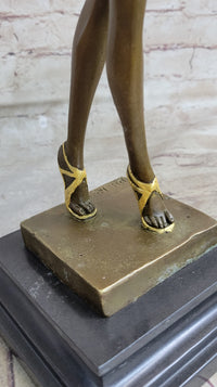 Signed Gold Patina Chiparus Lady Bronze Sculpture on Marble Base