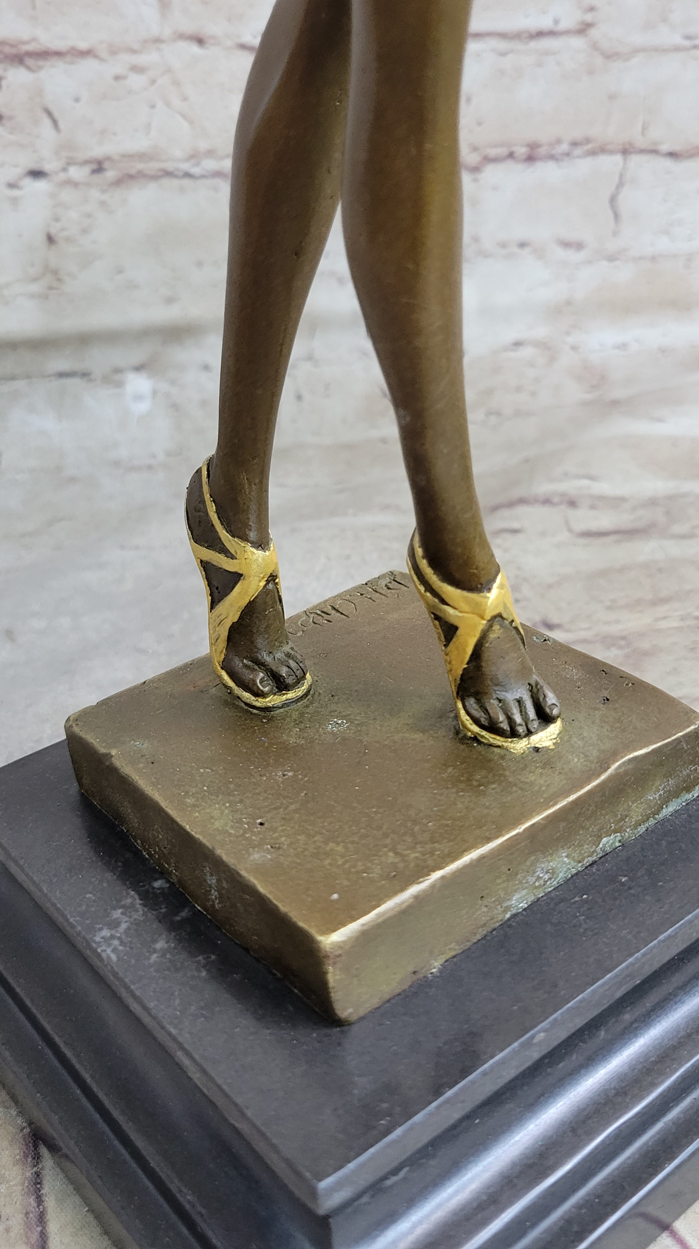Signed Gold Patina Chiparus Lady Bronze Sculpture on Marble Base