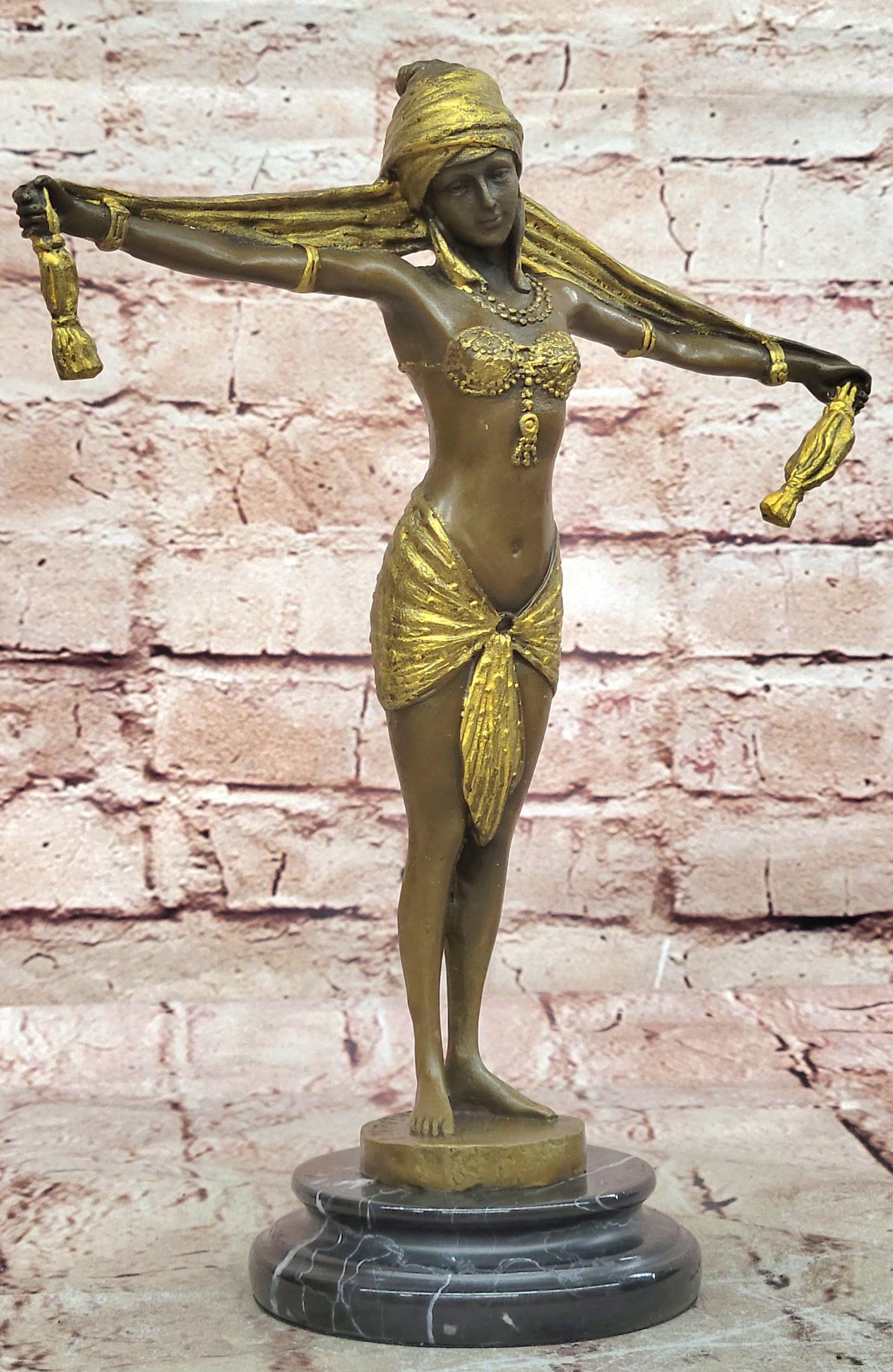 Gilt Bronze Sexy Dancer By D.H Chiparus Gold Patina Bronze Sculpture