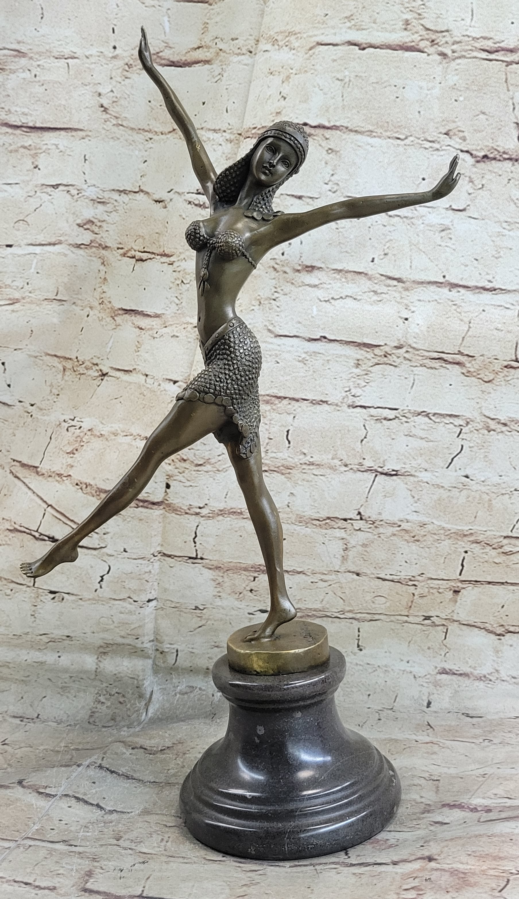 Bronze Art Deco Dancing Lady Signed Sculpture Hot Cast