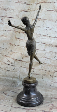 Bronze Art Deco Dancing Lady Signed Sculpture Hot Cast