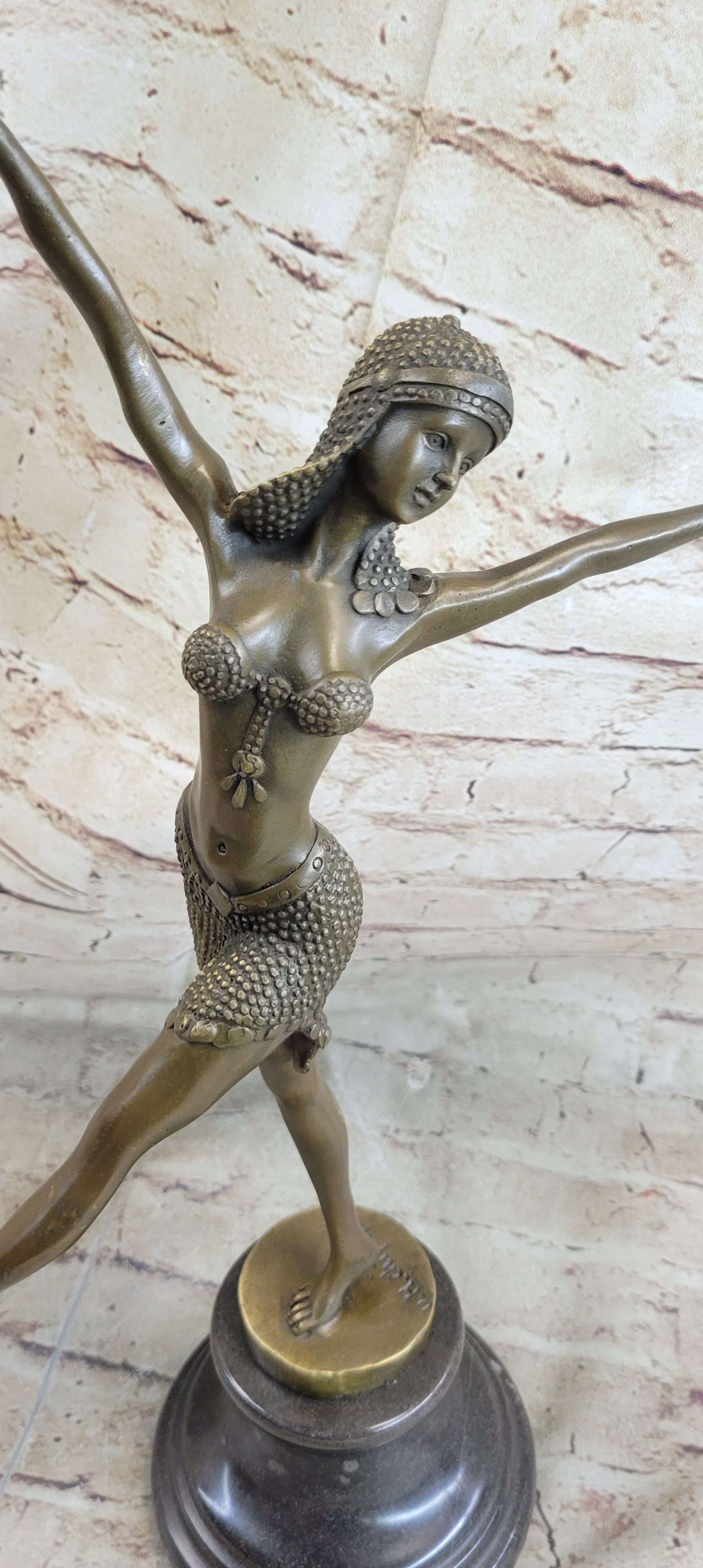 Bronze Art Deco Dancing Lady Signed Sculpture Hot Cast