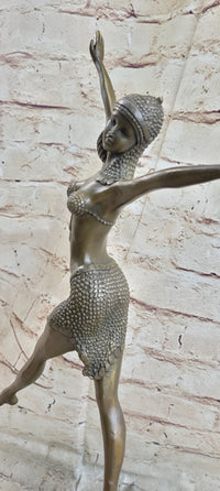 Bronze Art Deco Dancing Lady Signed Sculpture Hot Cast