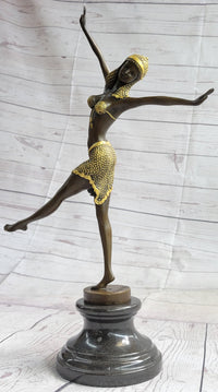 Gold Patina Chiparus Exotic Dancer Bronze Sculpture Marble Base