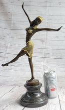 Gold Patina Chiparus Exotic Dancer Bronze Sculpture Marble Base