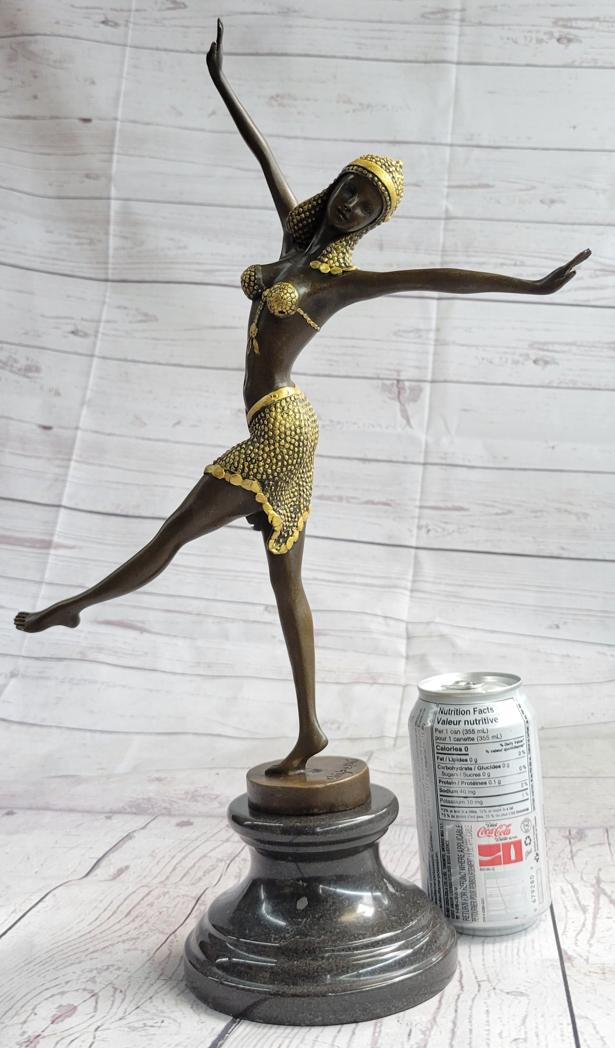 Gold Patina Chiparus Exotic Dancer Bronze Sculpture Marble Base