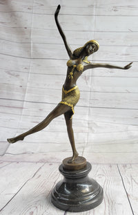 Gold Patina Chiparus Exotic Dancer Bronze Sculpture Marble Base