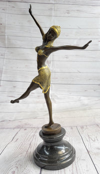 Gold Patina Chiparus Exotic Dancer Bronze Sculpture Marble Base