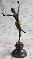 Gold Patina Chiparus Exotic Dancer Bronze Sculpture Marble Base