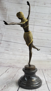 Gold Patina Chiparus Exotic Dancer Bronze Sculpture Marble Base